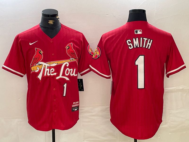 Men St.Louis Cardinals #1 Smith Red City Edition 2024 Nike MLB Jersey style 1